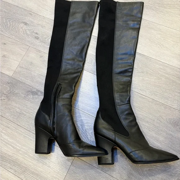 Genuine Black Leather Over the Knee Boots - EUC - Picture 1 of 6